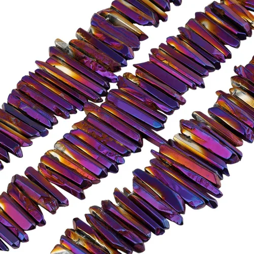 Miniatura 5 de Nupuyai Puntos de cristal de cuarzo de roca natural para hacer joyas, cuentas de piedra graduada perforadas con revestimiento de titanio, cuentas