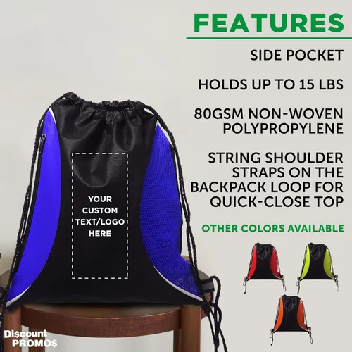 Miniatura 24 de DISCOUNT PROMOS Juego de mochilas con cordón no tejidas personalizadas de 10/50/100, paquete personalizado a granel