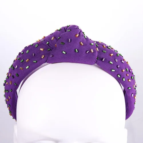 Miniatura 6 de Diademas de Mardi Gras - Diadema anudada de color morado, verde, amarillo, para cumpleaños, diadema, terciopelo ancho, turbante para mujeres