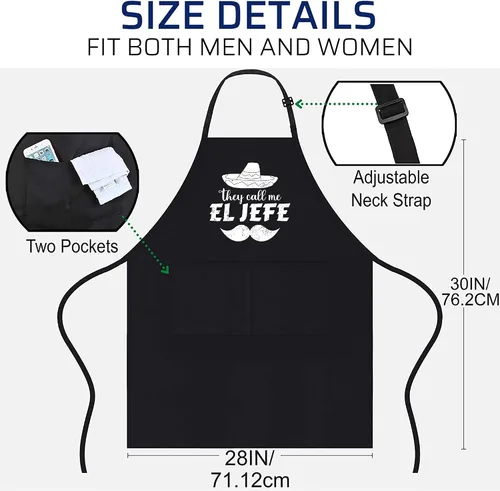 Miniatura 2 de LimeSky divertido jefe mexicano jefe chef gift y call me el jefe delantal – Delantal de trabajo de cocina negro, talla única para mujeres y hombres