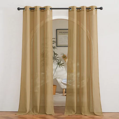 NICETOWN Cortinas de lino traslúcidas con textura de lino de 84 pulgadas de largo, con ojales semitraslúcidos, tratamientos de ventana, privacidad