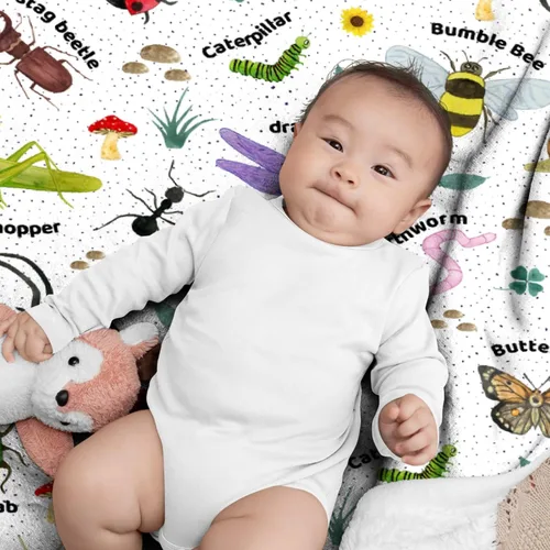 Miniatura 3 de Manta de Insectos Manta de Bichos para Niños y Niñas Manta de Mariposas Suave y Acogedora para Sofá, Sofá Cama, Dormitorio Decoración de Bugs