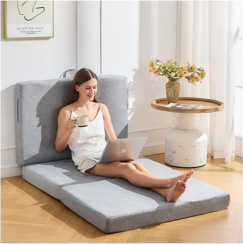 Miniatura 7 de Colchón triple tamaño matrimonial, de espuma viscoelástica plegable de 4 pulgadas, cama de invitados portátil con extraíble y lavable con asas