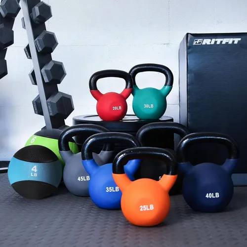 Miniatura 9 de RitFit Pesa rusa de hierro fundido sólido con revestimiento de neopreno, 5, 10, 15, 20, 25, 30, 35, 40, 45, 50 libras, ideal para entrenamiento