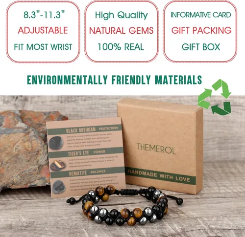 Miniatura 6 de Stocking Stuffers for Men/Teenage Boys - Christmas Gifts for Boyfriend/Husband/Son/Father - Handmade Triple Protection Bracelet - Black