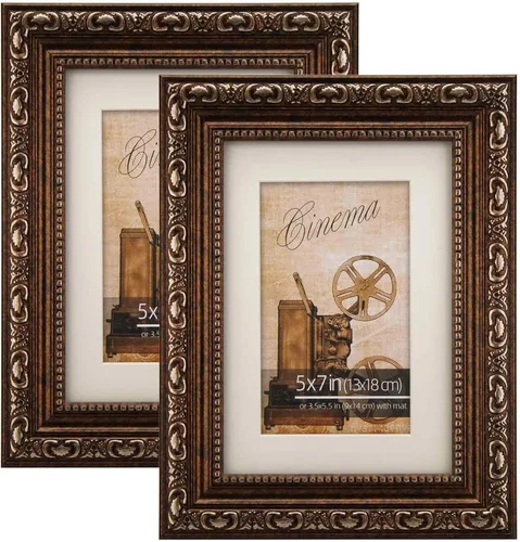 Miniatura 27 de Marco de fotos clásico de bronce vintage de 8 x 10 pulgadas con detalles de scroll plateado, con paspartú para fotos de 5 x 7 pulgadas, hecho
