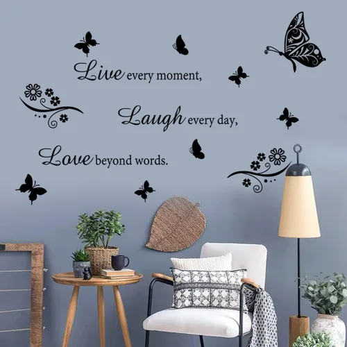 Miniatura 6 de Calcomanía de pared con cita "Live Every Moment Laugh Every Day Love Beyond Words", calcomanías de pared motivacionales para la familia, calcomanías