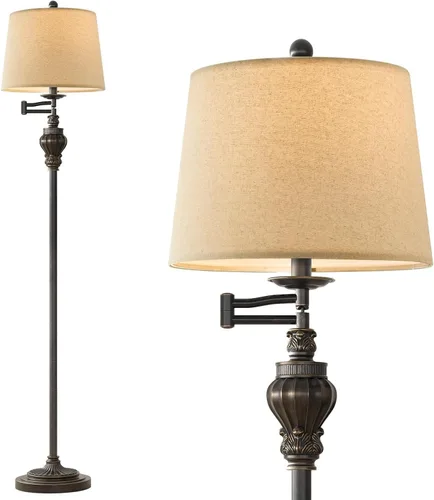 Miniatura 9 de G-SAFAVA Lámpara de pie vintage de 61 pulgadas con brazo oscilante ajustable de 350°, lámpara de pie para dormitorio, sala de estar, mesita