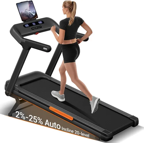 Treadmill with 25% Auto Incline,400LB Capacity,4.0HP & 9.5 MPH Speed,Foldable 55"x18"Ultra Large Wide Walking & Running Area Treadmill for Home with