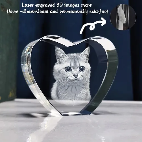 Miniatura 6 de Marco de corazón de cristal con foto 3D personalizado, imágenes 3D grabadas con láser, regalos conmemorativos de aniversario de boda para parejas