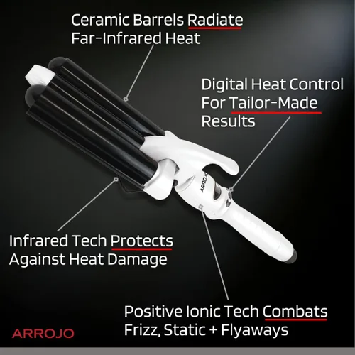 Miniatura 5 de Arrojo Varita onduladora de sirena de triple barril, tecnología infrarroja, rizador de control de temperatura, rizador iónico positivo, rizador de 3
