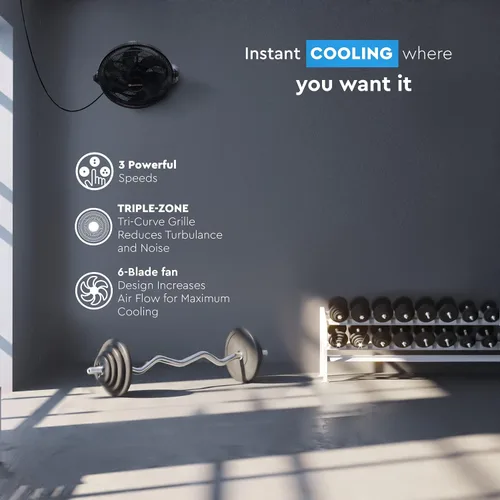 Miniatura 4 de Comfort Zone PowrCurve CZHV101BK - Ventilador de piso de 3 velocidades de 9 pulgadas con inclinación ajustable de 180 grados, 6 aspas