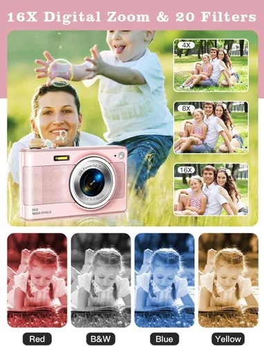Miniatura 3 de Cámara digital actualizada, cámara FHD 1080P de 56 MP para niños con zoom de 16 x antivibraciones, cámara para niños con tarjeta TF de 32 GB, dos