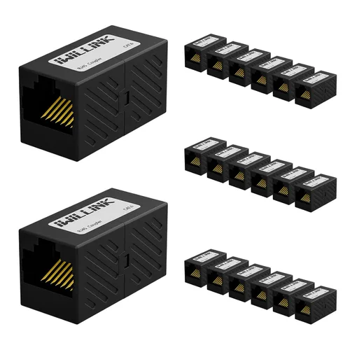 iwillink Conector Ethernet RJ45, conector hembra a hembra RJ45 para cable Ethernet Cat7, Cat6, Cat5e, Cat5, adaptador extensor, paquete de 20, negro