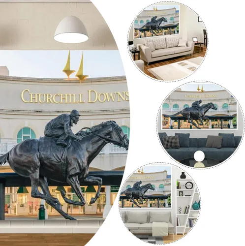 Miniatura 4 de YongFoto Churchill Downs - Telón de fondo de 5 x 3 pies, estatua de carreras de caballos Kentucky Derby, fiesta de carreras de caballos, amante