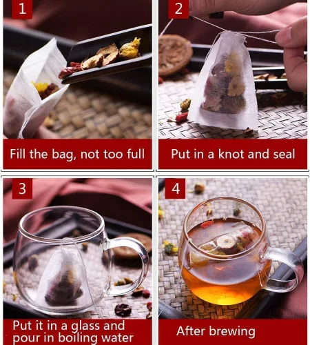 Miniatura 4 de 400 bolsas de té desechables para té de hojas sueltas, bolsas de filtro de té biodegradables con cordón, bolsas de té vacías de fibra de maíz