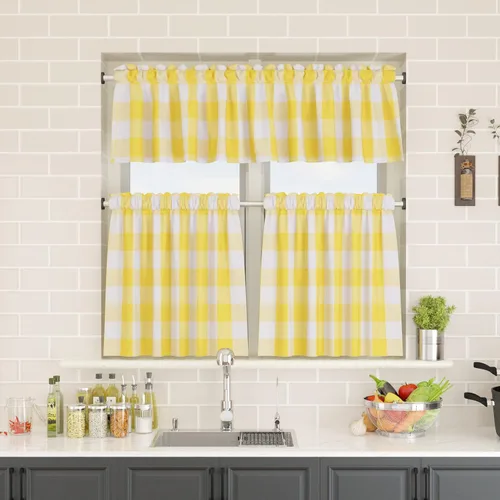 Miniatura 93 de Cenefas de cortina para ventana de 16 pulgadas de largo, 2 paneles de cuadros búfalo, cortinas pequeñas con bolsillo para barra, estilo clásico