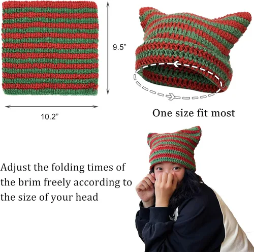 Miniatura 4 de CATMICOO Y2k Beanie Knit Cat Ear Beanies - Gorros de ganchillo para mujer