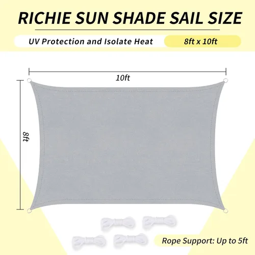 Miniatura 2 de Richie - Toldo tipo vela rectangular de 8 x 10 pies con dosel, resistente al agua y con protección UV, para patio al aire libre, césped, playa, Gris