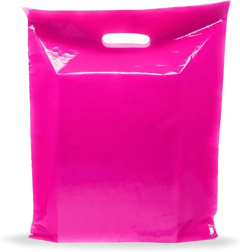 PPB - Bolsas de plástico rosa de 9 x 12 pulgadas, acabado brillante, tamaño pequeño al por menor, paquete de 200, 1.5 mil de grosor, con asas