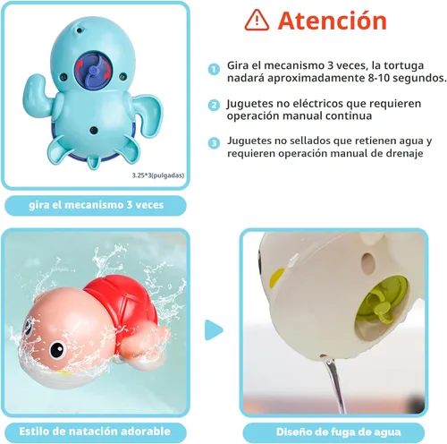 Miniatura 8 de LiKee Juguetes de baño, paquete de 3 con 3 colores, lindas tortugas de natación, juguetes de cuerda para bebés de 1 año en adelante, juguetes