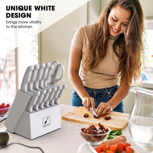 Miniatura 2 de imarku® Juego de cuchillos de cocina de 14 piezas con bloque y afilador, acero inoxidable profesional con mango ergonómico antideslizante, apto