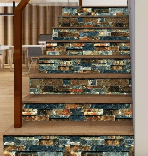 Miniatura 4 de Papel tapiz de ladrillo sintético para despegar y pegar, azul/rojo óxido, impermeable y extraíble, papel de contacto autoadhesivo para decoración