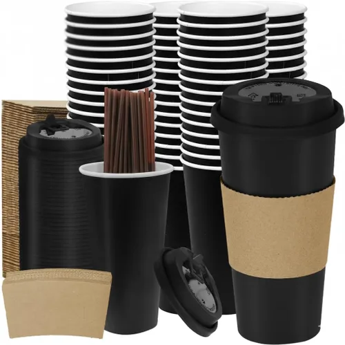 Miniatura 25 de Paquete de 100 tazas de café desechables de 8 onzas, tazas de papel desechables de color marrón a granel, tazas de café para té caliente, chocolate