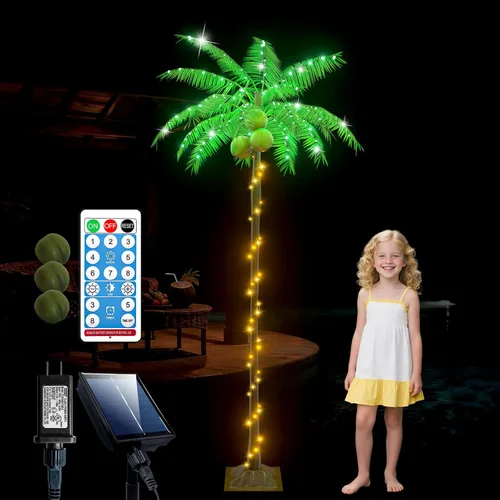 Miniatura 11 de Ledido Palmera Iluminada de 7 Pies que Cambia de Color con 5 Cocos, 218LED Árboles de Palmera Artificiales Iluminados para Exteriores con Control