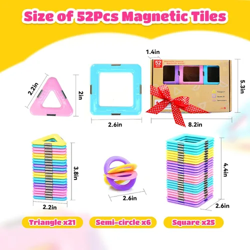 Miniatura 7 de MAGBLOCK Juguetes para niñas pequeñas, azulejos magnéticos, 52 piezas, regalos de cumpleaños para niñas, bloques de construcción magnéticos