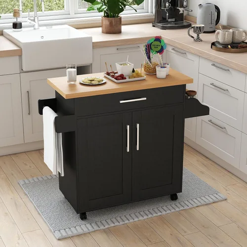 Miniatura 2 de LOKO Carrito de isla de cocina con ruedas, armario de almacenamiento de cocina con cajón, toallero, estante para especias y estante ajustable