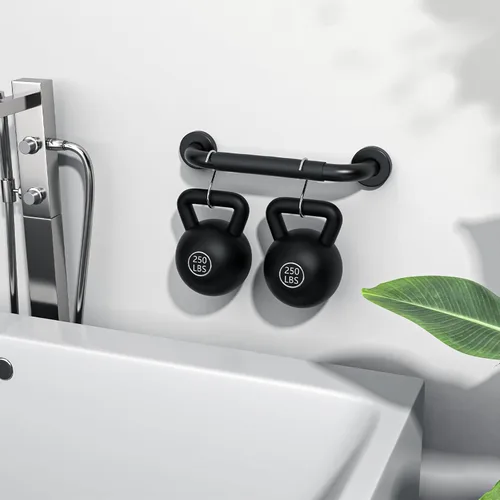 Miniatura 3 de ZUEXT - Paquete de 2 barras de agarre para ducha negras de 12 pulgadas con agarre de goma antideslizante, barra de agarre de baño de acero Caucho