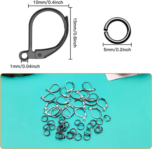 Miniatura 3 de Juego de 200 ganchos para aretes franceses, 100 ganchos hipoalergénicos para aretes, cables de gancho francés, aretes de latón con 100 anillos