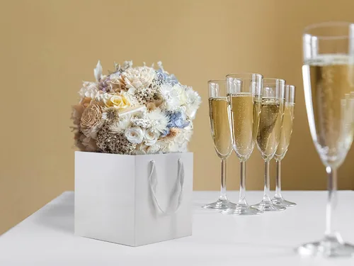 Miniatura 6 de HUAPRINT Bolsas de papel blanco con asas, bolsas de regalo a granel, paquete de 24 unidades, tamaño cuadrado de 6 x 6 x 6 pulgadas, bolsas de blanco