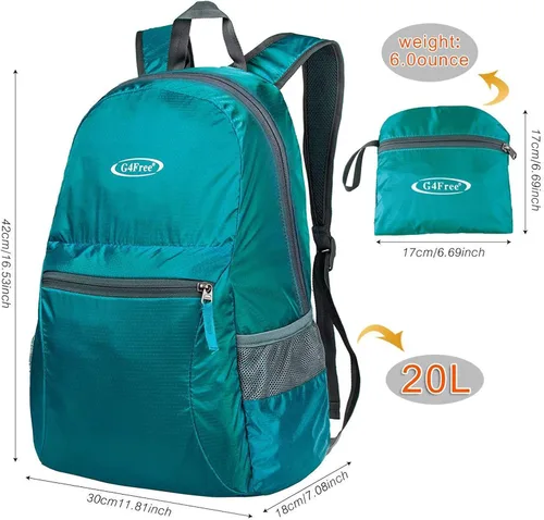Miniatura 4 de G4Free Ultra Ligero plegable Mochila Senderismo bolsa de diario, práctico plegable camping al aire libre mochila verde azulado (A-teal)