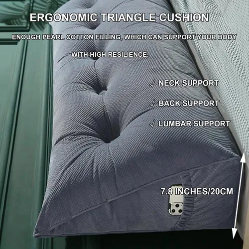 Miniatura 3 de Almohada triangular para cabecero, cojín triangular de color sólido, almohada grande de cuña para sofá cama, respaldo de dormitorio con funda de Azul