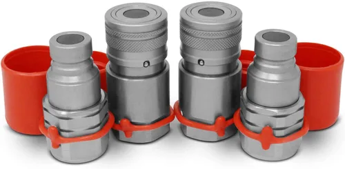 Miniatura 9 de Summit Hydraulics 1/2" Acopladores Hidráulicos de Conexión Rápida de Cara Plana para Dirección de Patín Bobcat Set con Tapas Antipolvo