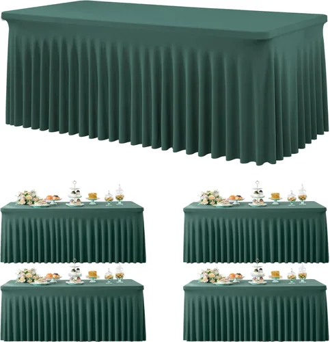 Miniatura 28 de Paquete de 2 manteles de spandex para mesas rectangulares de 8 pies, mantel elástico rosa de 8 pies, manteles ajustados, falda de mesa para fiestas