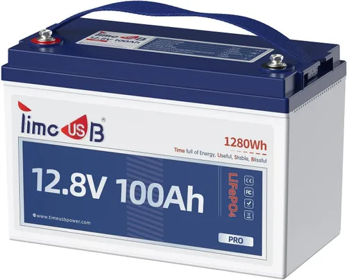 Timeusb Batería LiFePO4 de 12 V 100 Ah, batería de litio Group31 integrada 100 A BMS, 15000+ baterías de fosfato de hierro y litio de ciclos