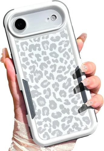 Miniatura 9 de Funda magnética para iPhone 17 Pro, compatible con Magsafe, lindo estampado de leopardo blanco guepardo, resistente, resistente, protección