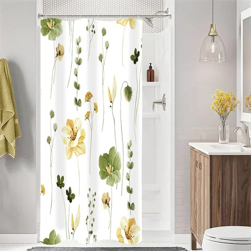 Miniatura 52 de Gibelle Cortina de ducha con estampado floral de acuarela, cortina de ducha retro naranja azul marino para baño, juego de cortina de ducha moderna