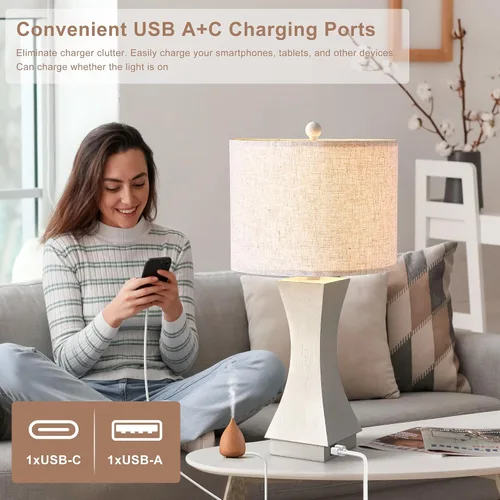 Miniatura 3 de Juego de 2 lámparas de mesa modernas de 62,2 cm, lámparas de mesita de noche regulables de 3 vías con carga USB C y A, lámparas de noche