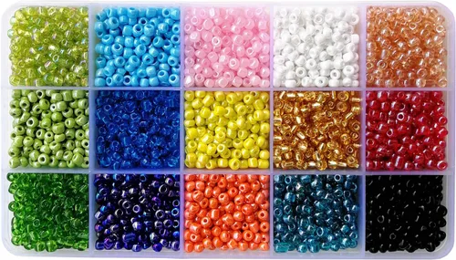 6/0 cuentas de semillas de vidrio alrededor de 3500 piezas en caja, 15 colores, tamaño de 0.157 in, cuentas de semillas artesanales para hacer