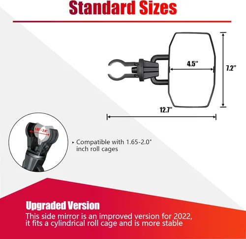 Miniatura 3 de SHEJISI Espejos laterales UTV para jaula antivuelco de 1.65 a 2 pulgadas, soporte sólido de aluminio, nuevos espejos UTV 2023, ángulo de visión Negro
