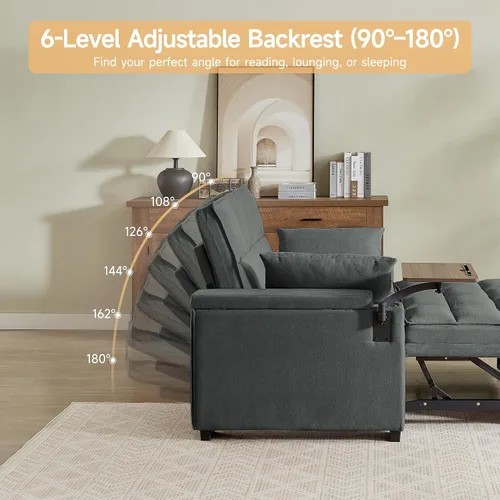 Miniatura 8 de Auvsoce - Sofá cama biplaza de 65 pulgadas, sofá convertible para sala de estar, sofá para RV con respaldo ajustable, chaise longue, mesa lateral