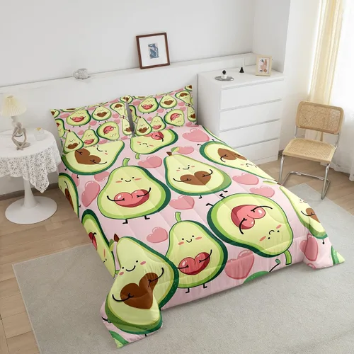 Miniatura 4 de Erosebridal Juego de edredón de aguacate, tamaño individual, para niños y niñas, niños y mujeres, relleno de edredón rosa con corazón de amor, Multi