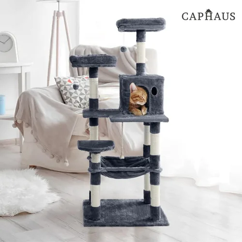 Miniatura 7 de CAPHAUS Árbol de Actividad para Gatos Extra Ancho y Alto con Dos Perchas Superiores, Postes Rascadores, Torre de Juego Multinivel para Lindos Gatos