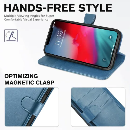 Miniatura 4 de TUCCH Funda tipo cartera para iPhone XR, piel sintética con función atril, carga inalámbrica [carcasa de TPU a prueba de golpes] con bloqueo RFID