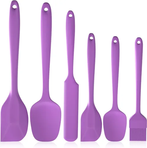 Juego de 6 espátulas de silicona resistentes al calor, espátulas antiadherentes de diseño sin costuras con núcleo de acero inoxidable, espátula de