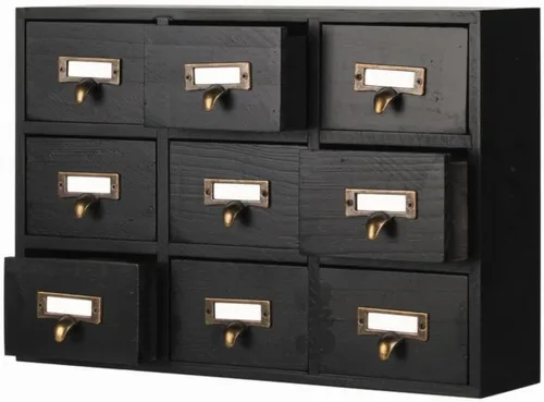 Gabinete de Boticario de 09 Cajones con Cajones de Mesa, Cofres y Gabinetes de Boticario, Gabinete de Catálogo de Tarjetas de Biblioteca, Caja de
